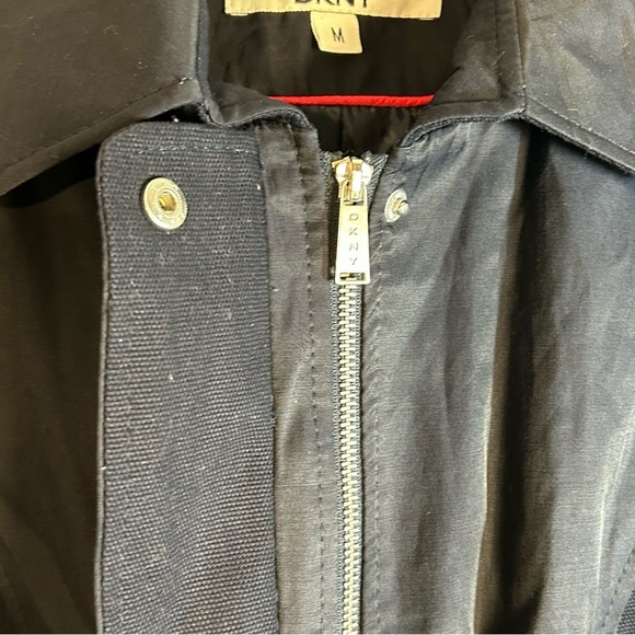 DKNY Car Trench Coat Navy Blue Snap Zip Lined Military Epaulettes Womens Size M - Picture 7 of 16